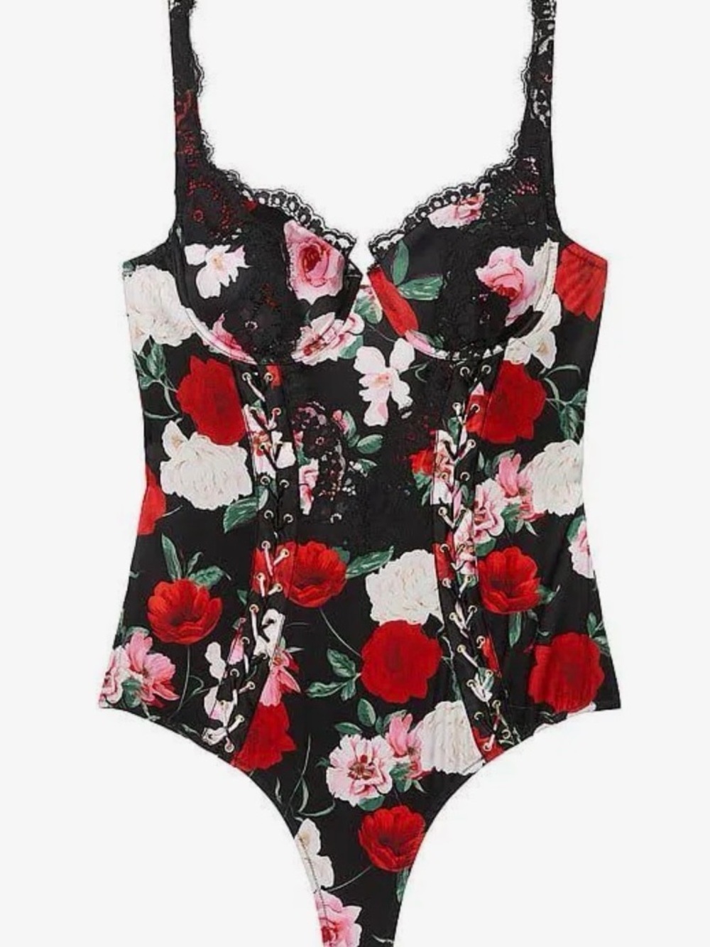 Victoria’s Secret Atelier Floral Satin Lace-Up Teddy Bodysuit NWT Size S